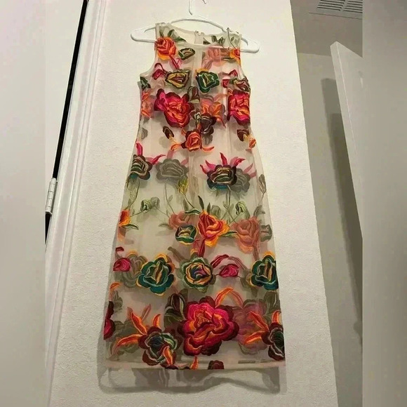 Alexia Admor Palmer Sheath Floral Embroidered Transparent Dress Size Medium - Picture 3 of 7